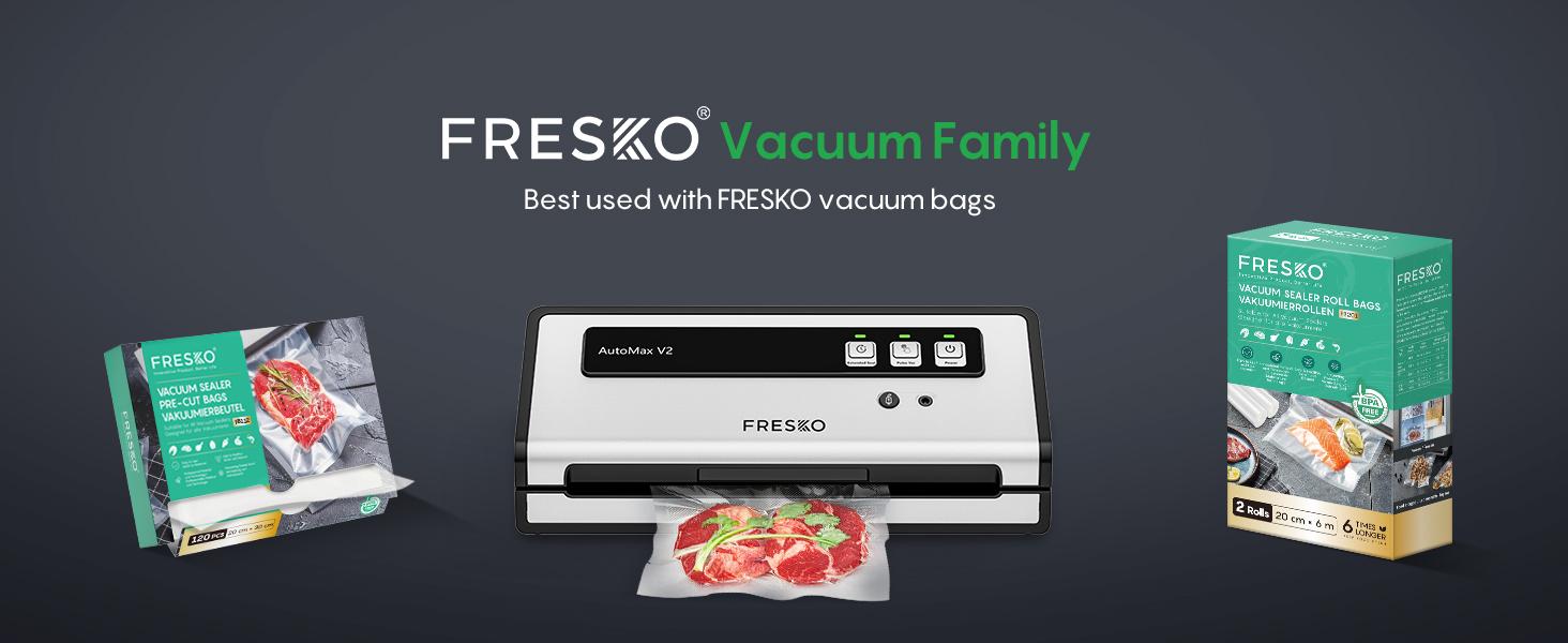 FRESKO AutoMax V2 Compact Vacuum Sealer Machine, Automatic Food Saver with Double Heat Seal, Includes Bags & Starter Kit FRESKO AutoMax V2 Compact Vacuum Sealer Machine, Automatic Food Saver with Double Heat Seal, Includes Bags & Starter Kit