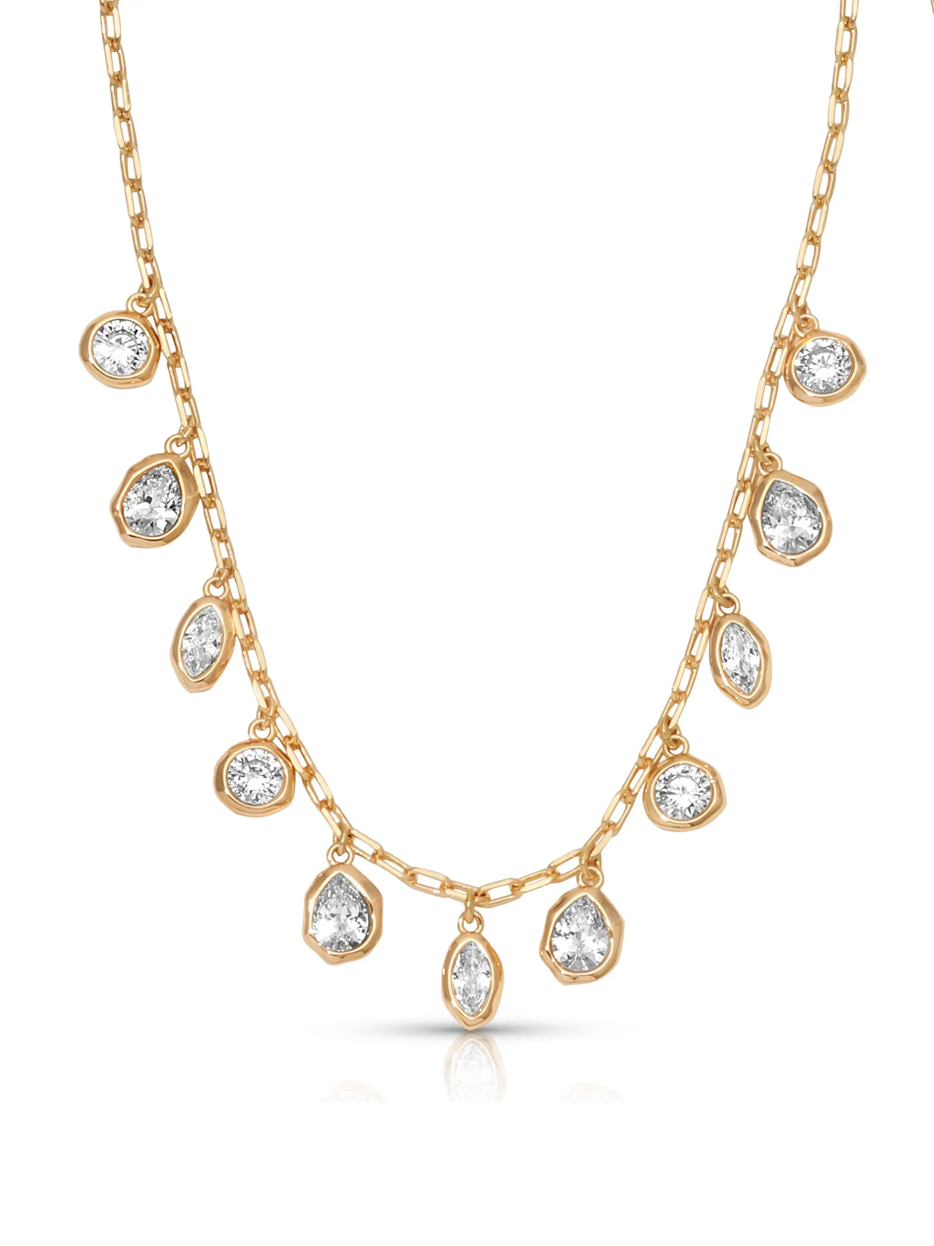 Ettika Liquid Crystal Charm Necklace 18K Gold Plated CZ Pendant Necklace for Women, Dainty Sparkling Chain Necklace, Adjustable Layering Jewelry Gift