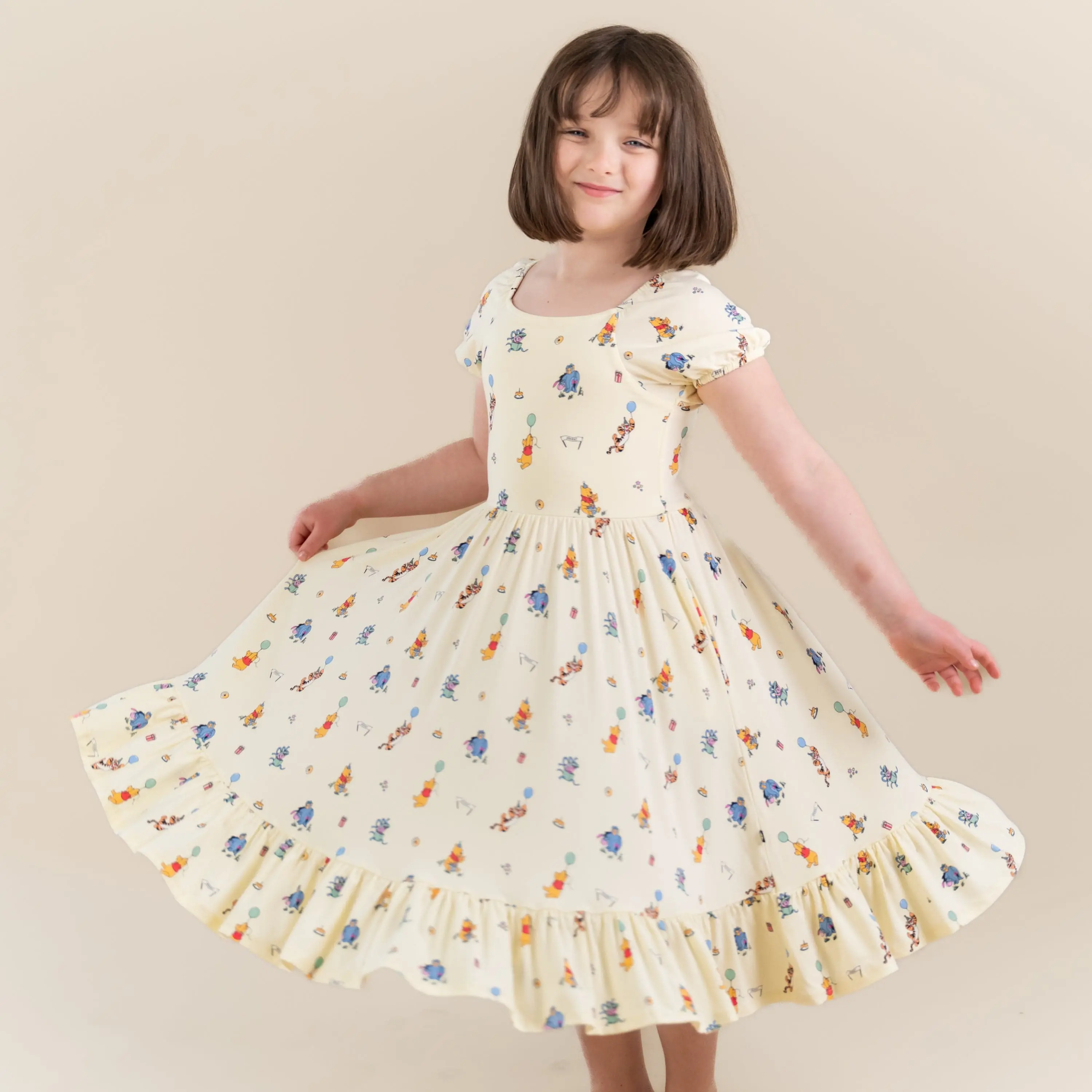 Puff Sleeve Twirl Dress in Winnie the Pooh Celebration