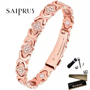 SAIPRUS Nuva rings and bracelets, elegant bracelets, lucky four-leaf clover bracelets, women's bracelets, rose gold plated pure copper magnetic bracelets, gift box packaging - a stylish and modern gift, the perfect present. unisex charm