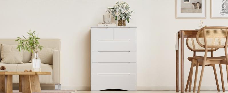 GIZOON 6 Drawer Dresser Chest of Drawers with Large Storage White Dressers for Bedroom Tall Dresser and Organizer with Anti-Tripping Wooden Cabinet for Office Living Room Entryway Sturdy Safe Contemporary Design