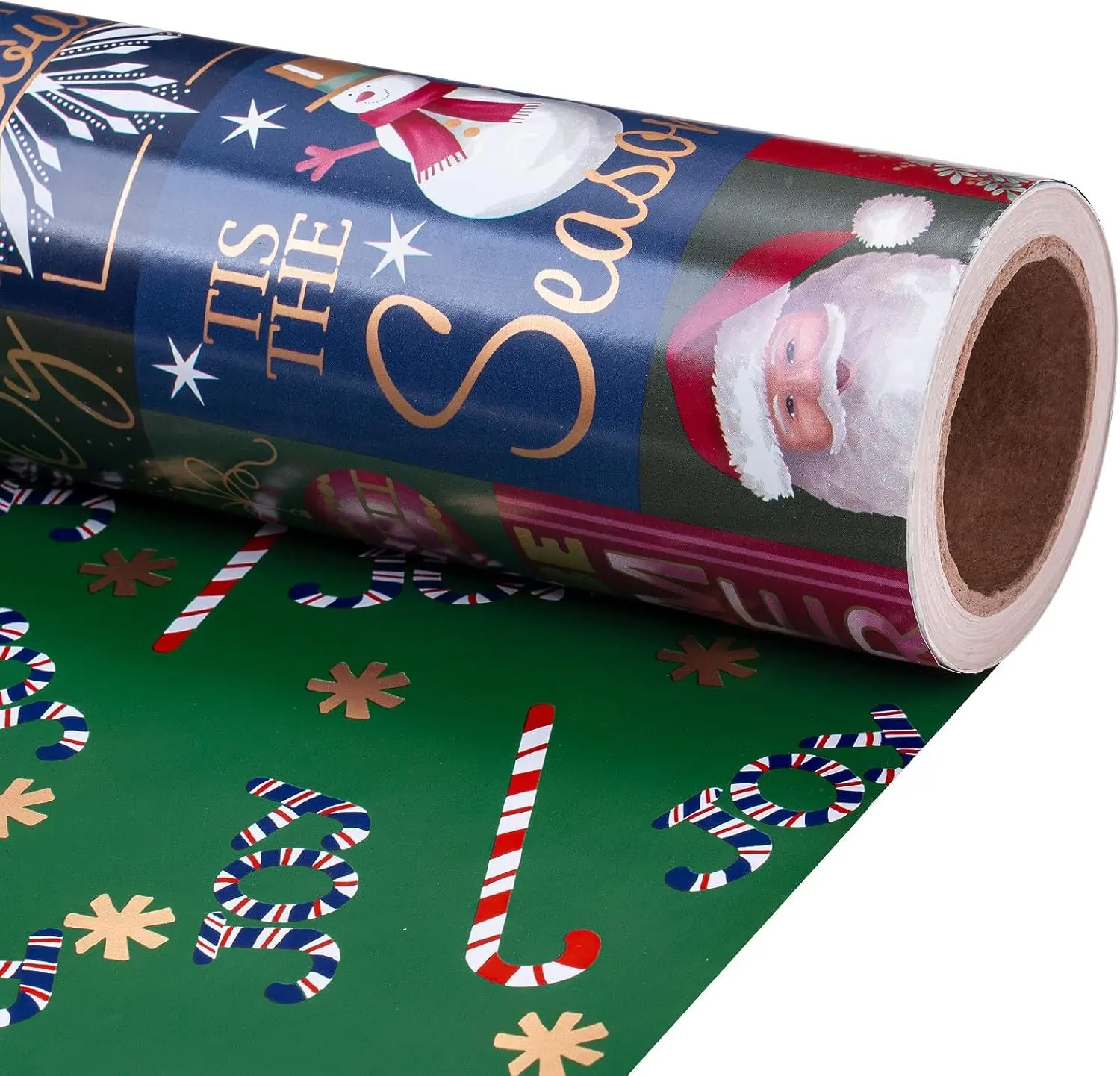 【Get 3 Free】RUSPEPA Christmas Wrapping Paper Roll Holiday Gift Wrap Designs with Santa,Gingerbread, Reindeer, Snowflake, Vintage Newspaper,  Reversible Xmas Wrapping Paper for Kids,Family,Friends,Holiday Party Gifts 17 Inch x 16.4 Feet