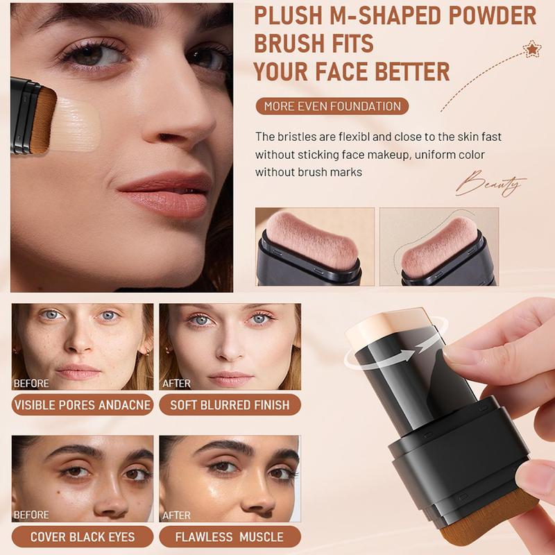 Luminous Dual-Ended Concealer Foundation Stick with Built-in Brushes  24H Long-Lasting Waterproof Sweatproof One-Swipe Even Flawless Base Clear Radiant Skin Foundation Stick
