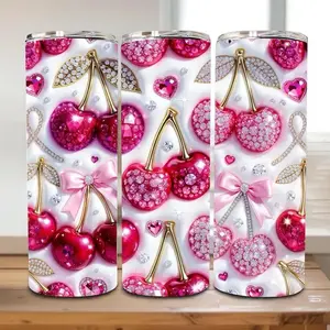 Cherry and Rhinestone design 20 oz Stainless Steel Tumbler with Lid and Straw