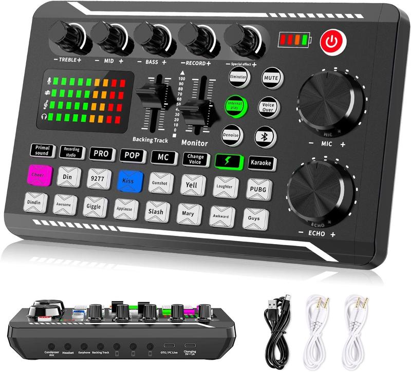 Professional Audio Mixer, SINWE Live Sound Card and Audio Interface with DJ Mixer Effects and Voice Changer,Podcast Production Studio Equipment, Prefect for Streaming/Podcasting/Gaming