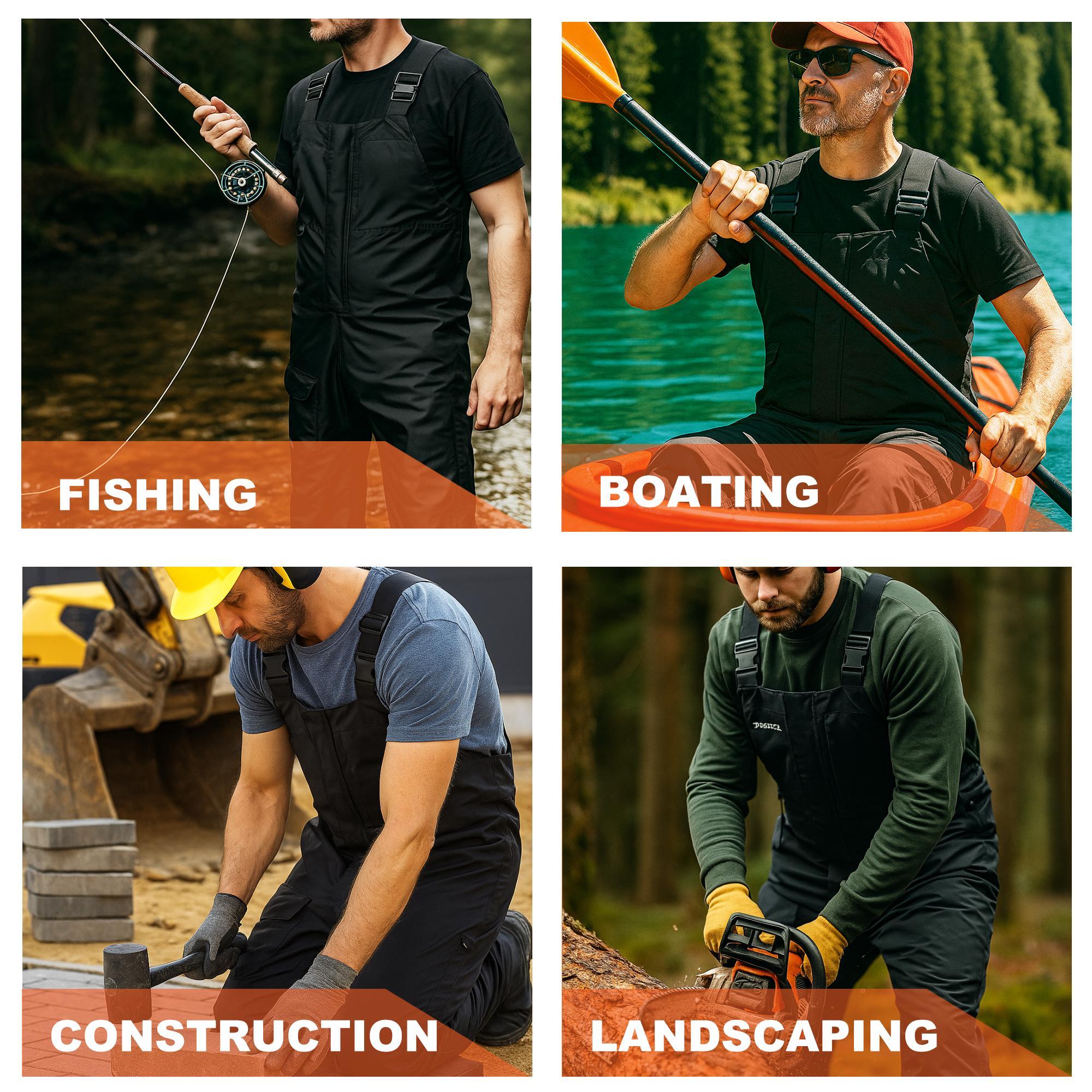 RODEEL 724 Premium Waterproof Bib Overalls Men Tactical Rainwear with Adjustable Suspenders and Multiple Pockets Relaxed Rain Pants Workwear for Outdoor Fishing Boating Car Washing Construction Landscaping Gardening Menswear, Holiday Gift