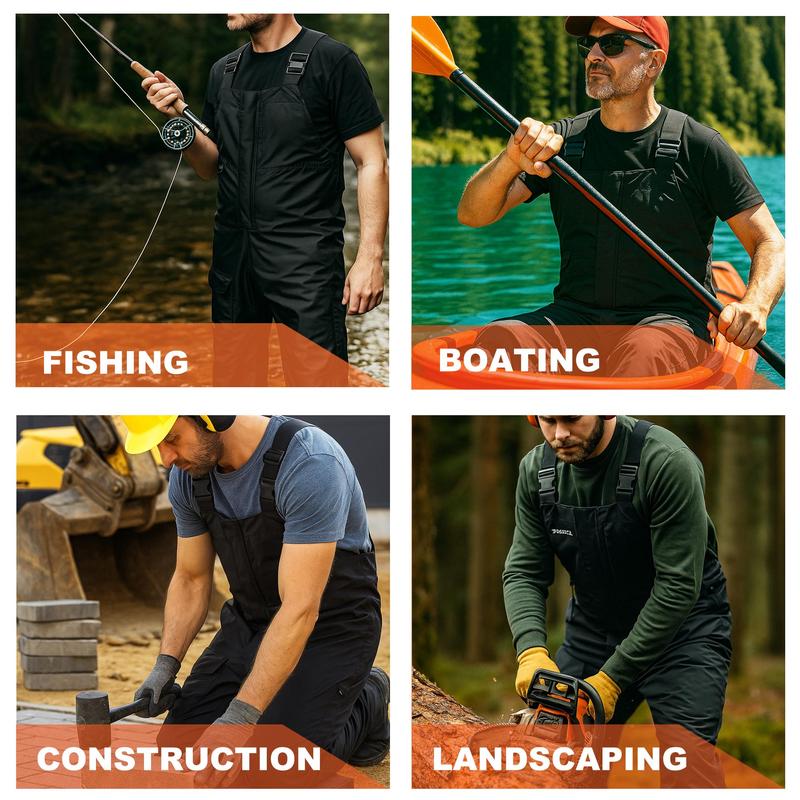 RODEEL 724 Premium Waterproof Bib Overalls Men Tactical Rainwear with Adjustable Suspenders and Multiple Pockets Relaxed Rain Pants Workwear for Outdoor Fishing Boating Car Washing Construction Landscaping Gardening Menswear, Holiday Gift