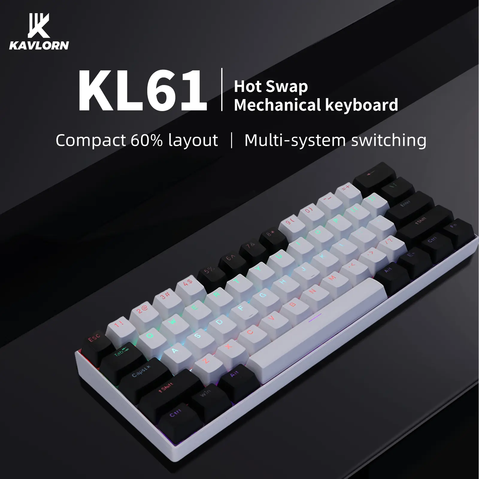 61-Key 60 Percent Wired Mechanical Keyboard, Hot Swap, RGB Backlight, Cyan Switch, Multiple Lighting Modes, USB Wired Gaming Keyboard for PC Laptops, 60 Percent Keyboard