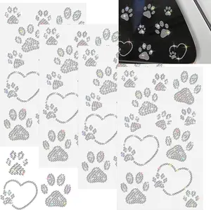 76 Pcs/4 Sheets Rhinestone Dog Pawprint Stickers for Craft Headphone Decor Silver Glitter Pawprint Car Decal Sparkly Crystal Self Adhesive Bling Sticker for Window Laptop Package Gift Decoration