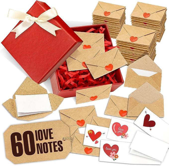 DIY Love Notes Box - Mini Blank Cards & Envelopes for Him Her - Cute Valentine’s Day Anniversary Gift for Boyfriend Valentine's Day