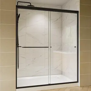 Glide 44 Inch Shower Doors - 44-48" Wide x 70" High Sliding Glass Shower Doors in Black with Clear Tempered Glass