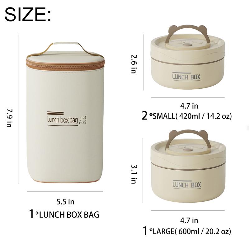 Nifogo Insulated Bento Box Portable Stainless Steel FoodContainer Round Microwave Safe Stackable Leakproof Thermal Food Container for Adult Men Women with Insulated Bag (Beige) lunch box mom running lunchbox bento box
