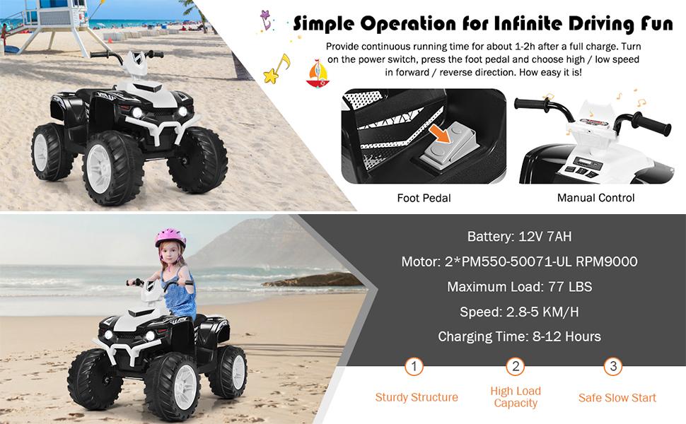 COSTZON 6V/12v Ride-On ATV, Battery Powered Electric ATV Car w/ Wide Seat, Lights, 4 Wheels Quad Car,Father's Day Gift COSTZON 6V/12v Ride-On ATV, Battery Powered Electric ATV Car w/ Wide Seat, Lights, 4 Wheels Quad Car,Father's Day Gift