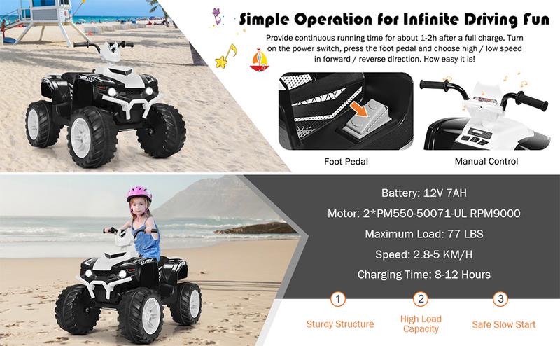 COSTZON 6V/12v Ride-On ATV, Battery Powered Electric ATV Car w/ Wide Seat, Lights, 4 Wheels Quad Car，Father's Day Gift