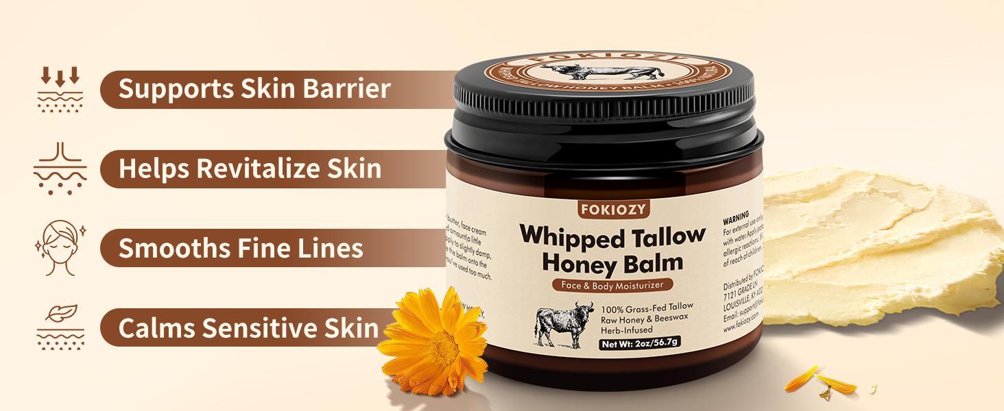 Fokiozy Whipped Beef Tallow & Raw Honey Balm - 2oz,Ultra-Nourishing All-Natural Face Cream, Body Lotion & Lip Balm,Grass-Fed & Organic Ingredients,for Intense Hydration and Repair,Christmas gifts,New Year's gifts Fokiozy Whipped Beef Tallow & Raw Honey Balm - 2oz,Ultra-Nourishing All-Natural Face Cream, Body Lotion & Lip Balm,Grass-Fed & Organic Ingredients,for Intense Hydration and Repair,Christmas gifts,New Year's gifts