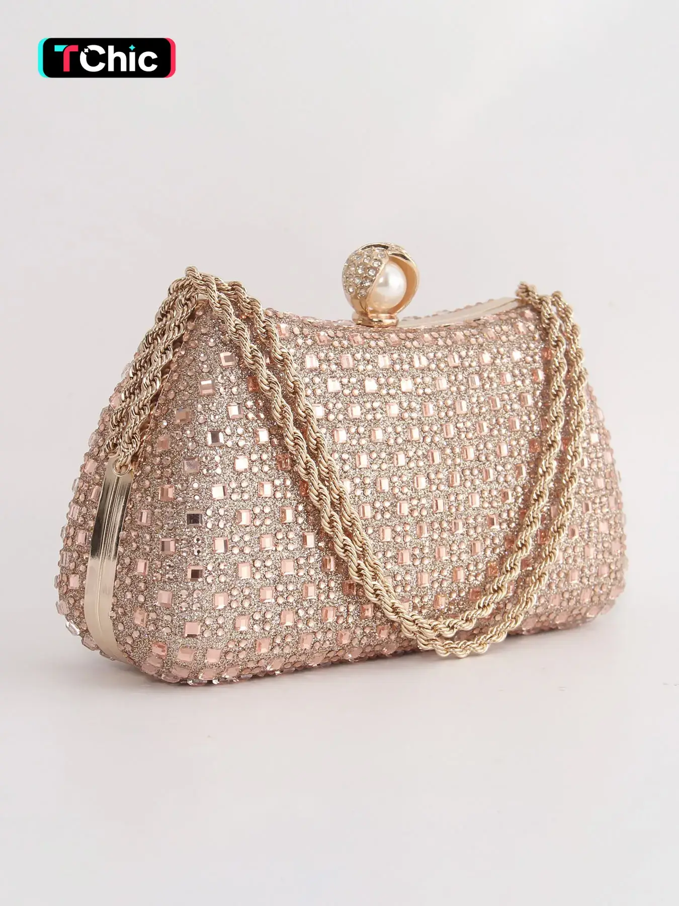 Shiny Rhinestone Women's Evening Bag, Fashionable Embellished Clutch, Elegant Box Clutch with Shoulder Strap, Perfect for Weddings, Parties, Graduation Season