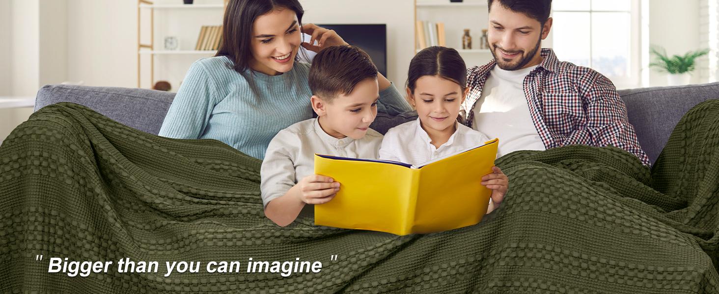 PHF 100% Cotton Weave Waffle Blanket, Aesthetic Soft Woven and Breathable Blanket for Bed Sofa Home Decor for All Seasons, New Year Gift