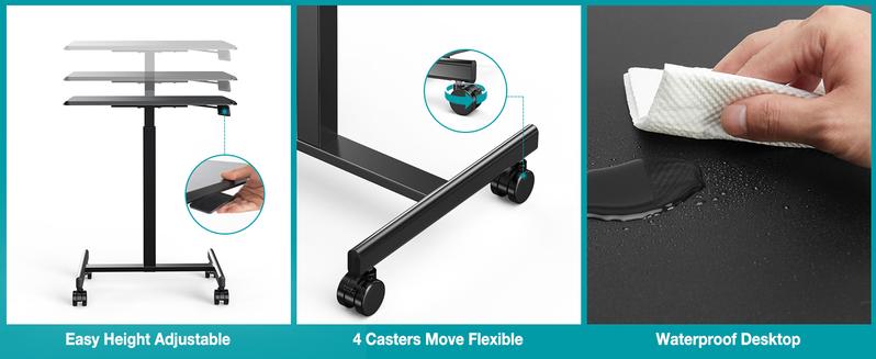 [Deal] Small Mobile Rolling Standing Desk on Wheels - Mobile Laptop Overbed Table, Teacher Podium with Wheels, Adjustable Work Computer Cart