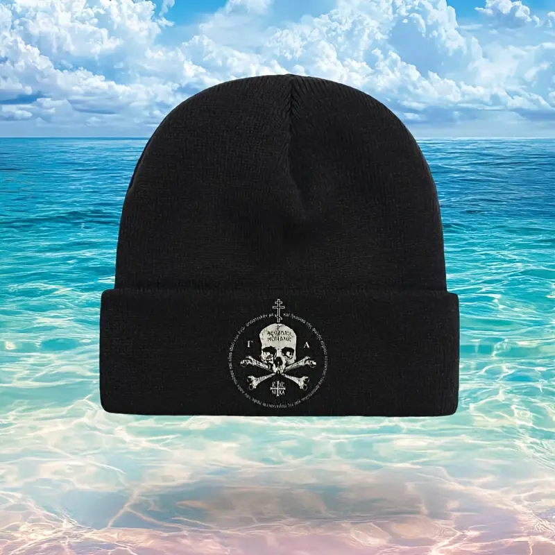 Unisex Fitted Stretch Acrylic Beanie - Orthodox Cross IC XC NIKA Church Graphic, IC XC Skull Emblem, Lightweight Elastic Faith Accessory, Hand Wash Only, Flat Dry, Free Size for Church Worship, Casual Daily Wear