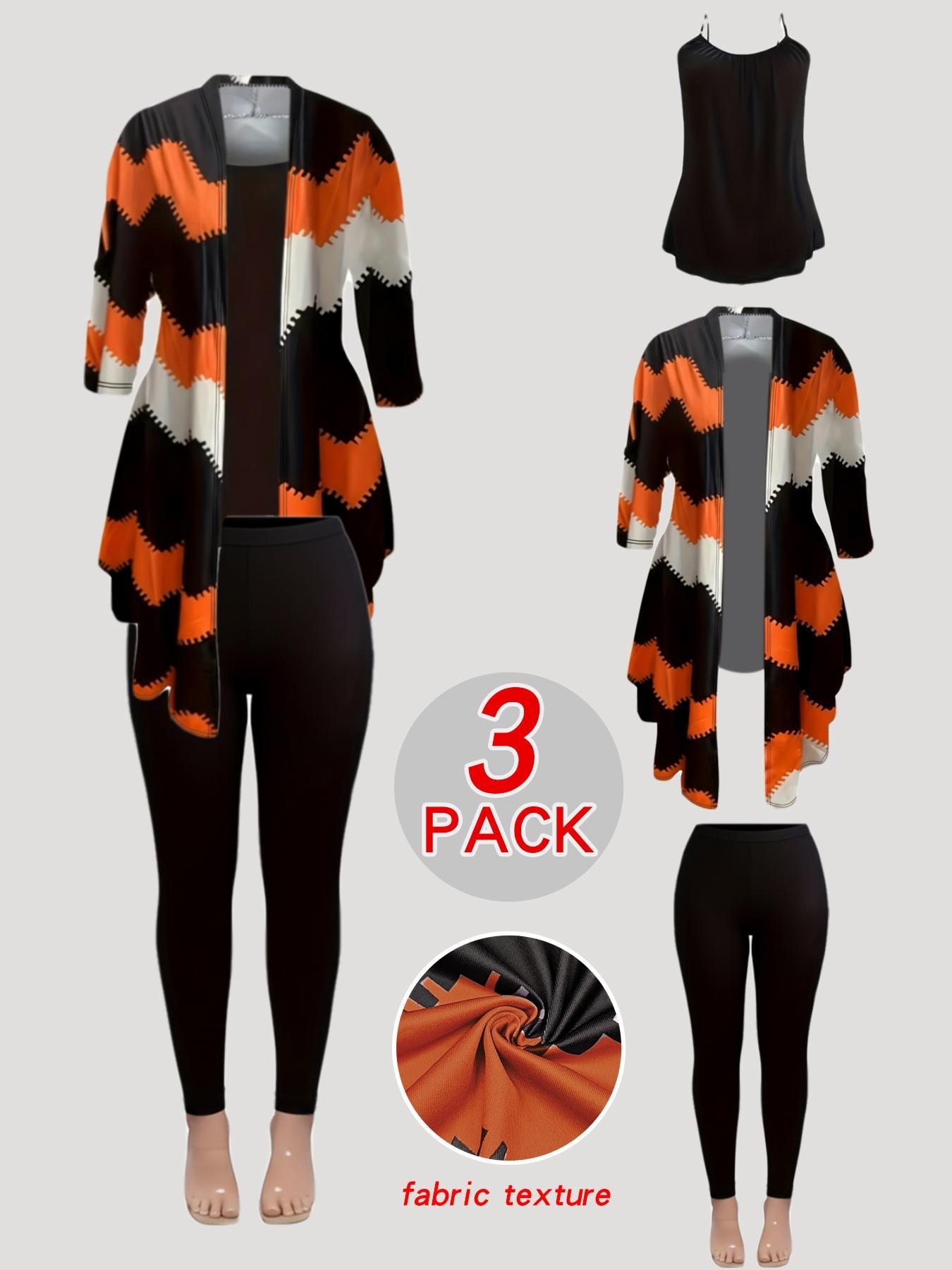 Women's Casual Three-piece Set Block Open Front Top Solid Color Cami Top & Matching Pants Outfits Uws041-Bk Summer Clothing Suits for Effortless Style - Womenswear