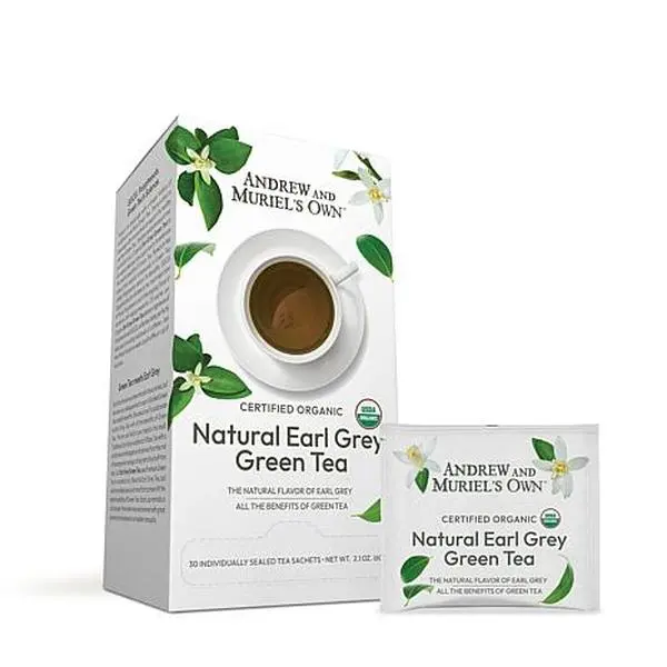 Andrew Lessman Certified Organic Natural Earl Grey Green Tea - 60 Sachets