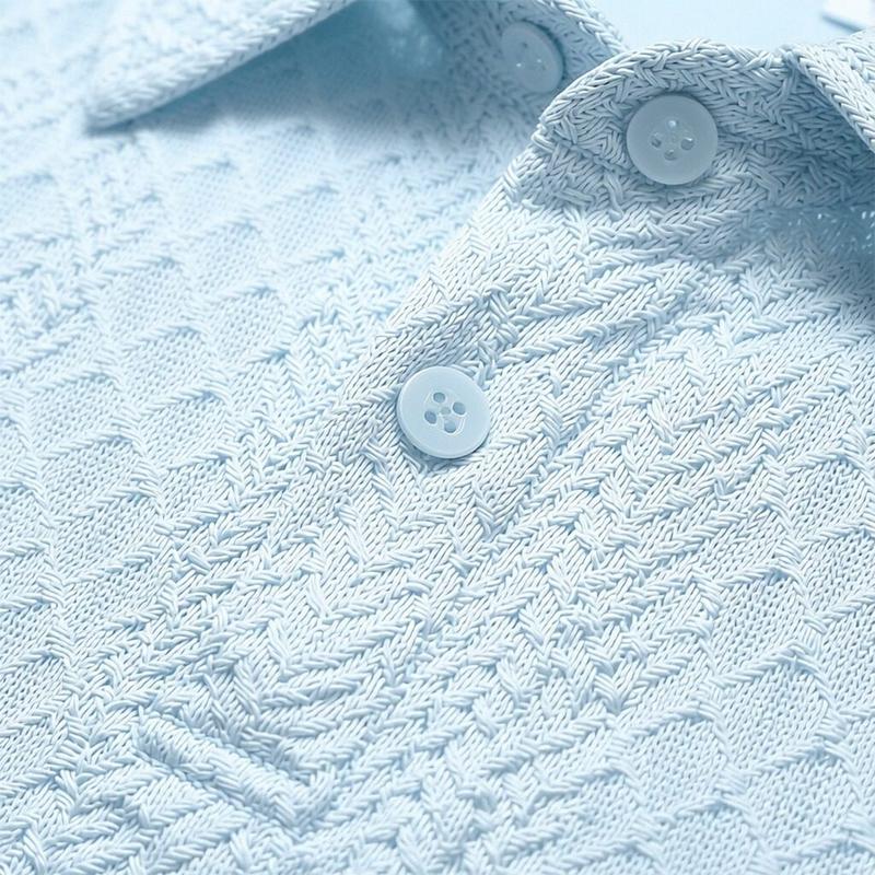 Men's summer casual texture fabric solid color polo shirt T-shirt shorts 2-piece set, loose fit suitable for casual sports, breathable and cool, essential summer outfit, comfortable and versatile Menswear Plain