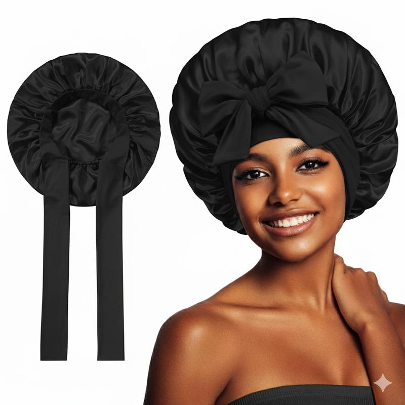 Silk Bonnet for Sleeping Women Adjustable Double Layer Satin Bonnet Reduce Friction Prevent Frizz Natural Curly Hair