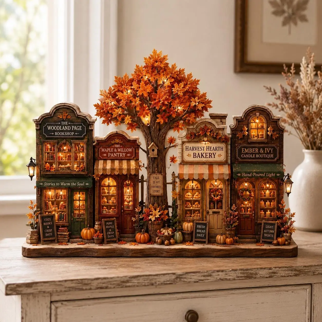 Autumn Village Wooden Block, Vintage Halloween Decor, Fall House Shelf Decor, Thanksgiving Farmhouse Gift, Halloween Decorations 2026, Fall Decor 2026