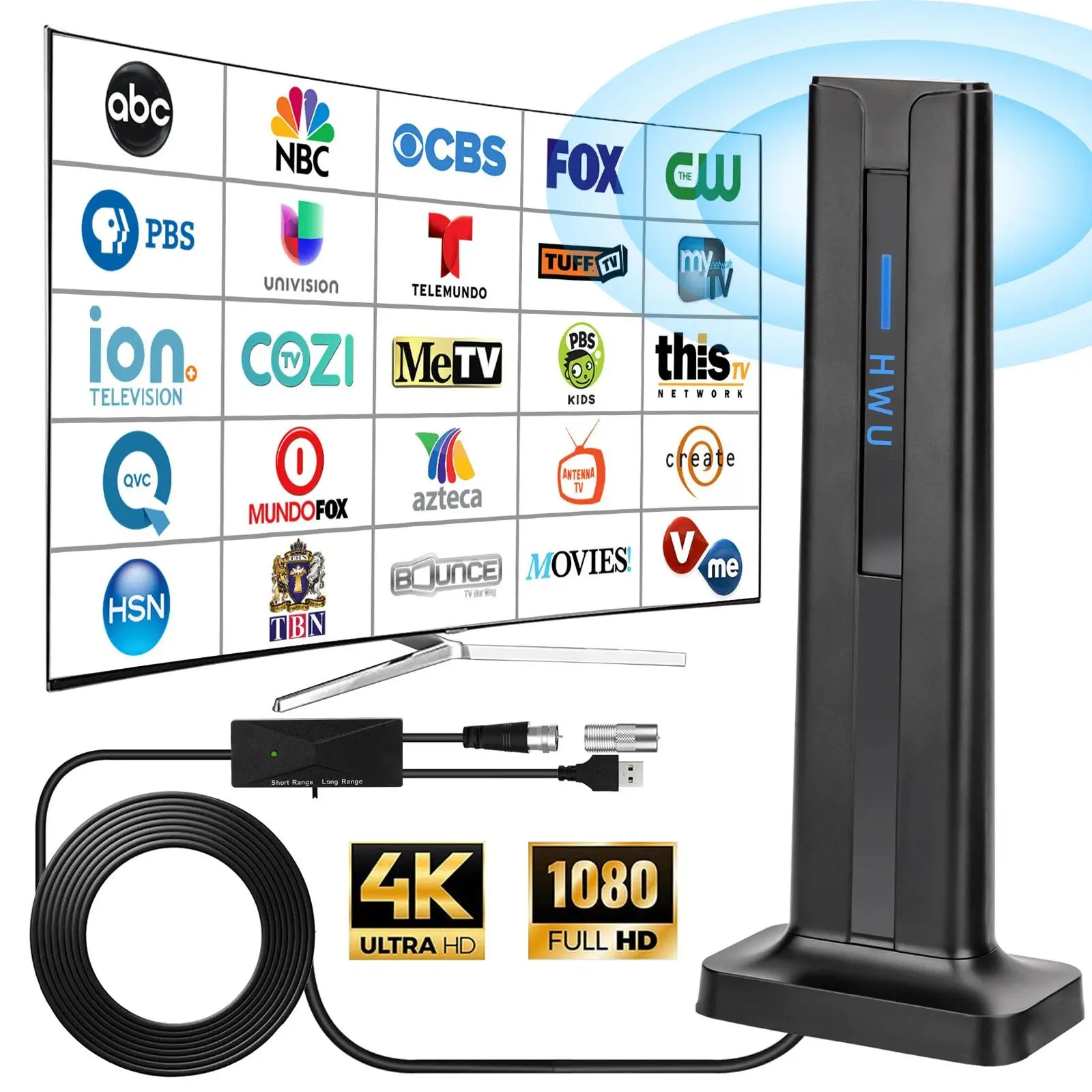 450 Miles Upgraded TV Antenna Digital HD Indoor HDTV 1080P 4K Long Range USA Cable Man Usb Powered Remote Black Antena Para Tv Antena Para Tv Smart