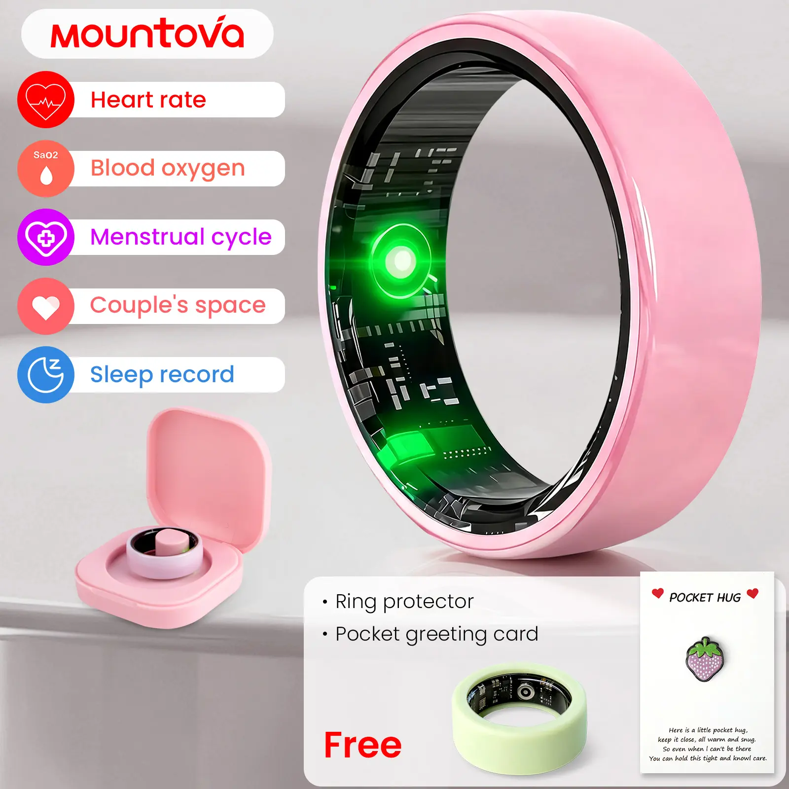 #6 #11 Pink, White & Black Ceramic Smart Ring for Women & Men, IP68 Waterproof Health Tracker, Heart Rate, Blood Oxygen, Sleep, Temperature, Stress & Women's Cycle Monitor, 5-7 Day Battery, iOS & Android, Charging Case