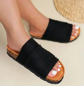 Calida Women’s Knit Slip-On Sandals – Contoured Footbed Flat Slides with Lug Sole for Casual