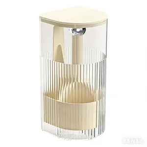 Pressable dust-proof makeup brush storage cylinder with high-end feel, dressing table eyebrow pencil powder brush storage rack, automatic lifting brush bucket