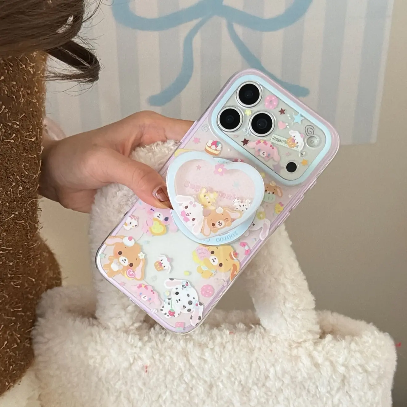 Rainbow Dessert Bunny Protective Phone Case Protector, Heart Stand Holder, Compatible with iPhone 17 Pro Max, 16 Pro Max, 15 Pro Max, 14 Pro, 13, Casing