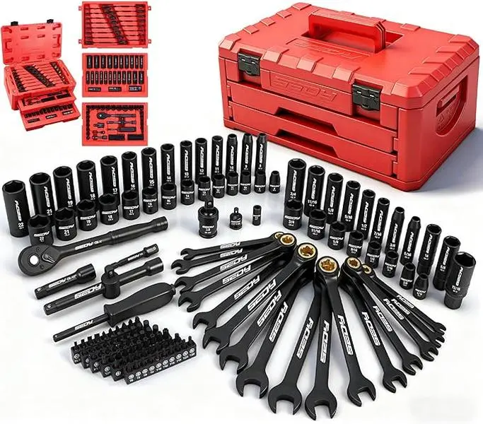 Premium 132or 148-Piece Mechanics Tool Set, SAE/Metric 1/4" & 3/8" Drive Socket Set, Ratcheting Wrenches, Extensions & Adapters, Quick-Release Ratchet, Professional Auto Repair Tool Kit with Storage Case, Christmas Gift#Fathersdaygift