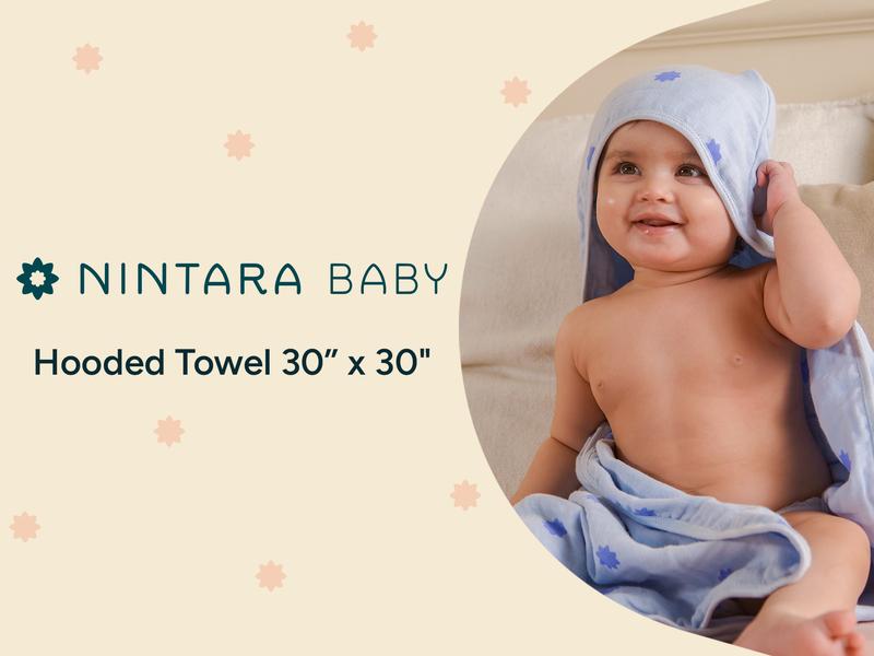 NintaraBaby Hands-Free Hooded Towel - 100% Organic Premium Muslin Cotton, 30" x 30", Ultra-Absorbent, Soft, Breathable, Hypoallergenic, Multipurpose, Gifts for Babies & Infants