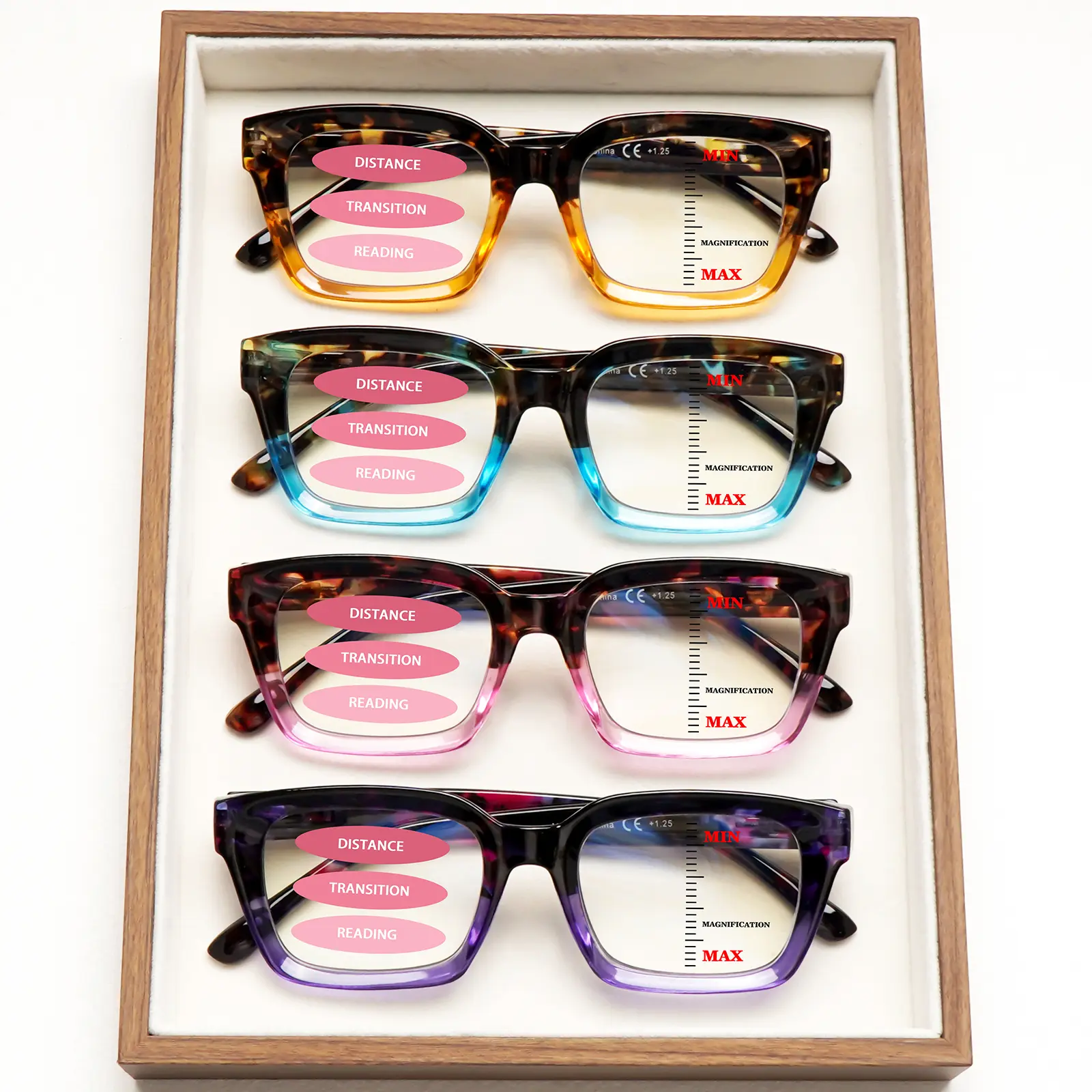 4pcs Progressive Multifocal Blue Light-Blocking Reading Glasses Featuring a Stylish Retro Print Design, Rectangular Frames, Spring Hinges, And Durable Lenses—Perfect For Everyday, Casual, And Various Occasions