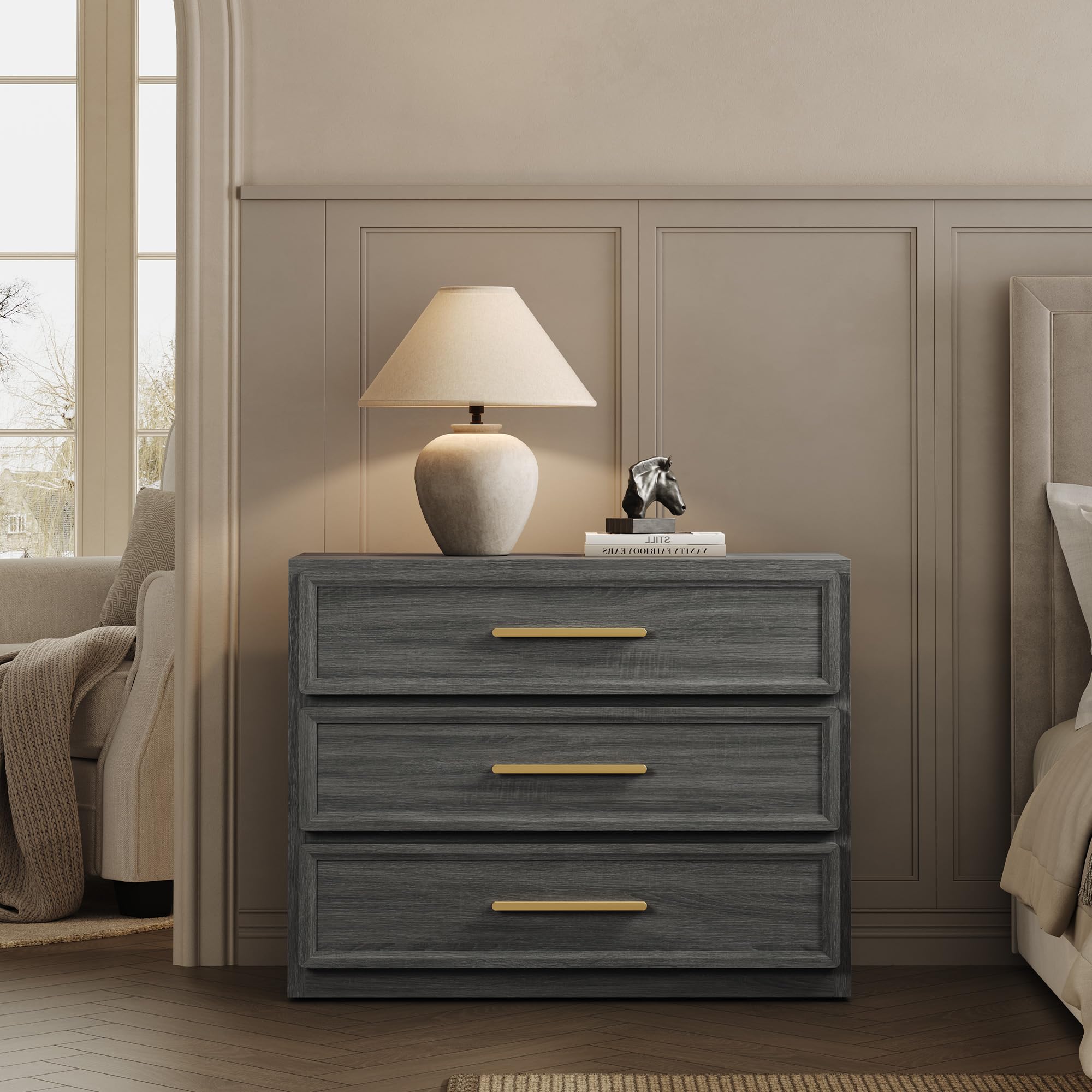 SICOTAS Night Stand Oversized Extra Large Nightstand Tall Bedside Side Table with 3 Drawers with Storage Modern End Table with Golden Handles Night Stands for Bedroom Sofa Couch Office SICOTAS Night Stand Oversized Extra Large Nightstand Tall Bedside Side Table with 3 Drawers with Storage Modern End Table with Golden Handles Night Stands for Bedroom Sofa Couch Office