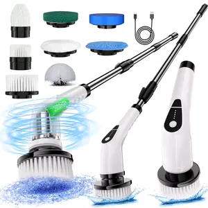 Electric rotating cleaning brush, 5-section LED power display panel, 2-speed adjustable wireless cleaning brush, equipped with 8 replaceable brush heads, detachable and adjustable-length electric brush, suitable for household tiles, bathtubs, and glass.
