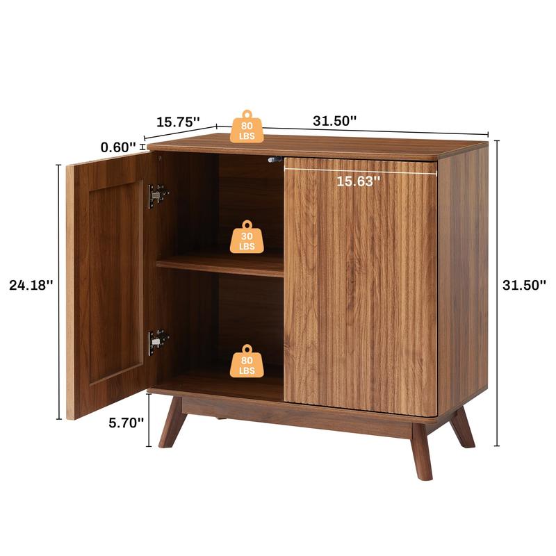 Giratree 2 3 Doors Sideboard Cabinet, Mid Century Farmhouse Fluted Credenza Sideboard Long Buffet Cabinet with Storage for Kitchen, Dining Room Coffee Cabinet, Office, Living Room TV, Entryway Cabinet