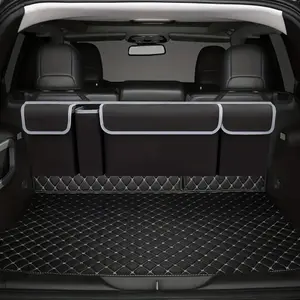 1-Pack 600D Waterproof Oxford Cloth Car Back Seat Hanging Organizer, Adjustable Straps with 4 Pockets, Heavy Duty Durable Storage Bag for SUV Sedan Truck, Multi-Purpose Backseat & Trunk Storage Organizer, Universal Auto Interior Car Accessories