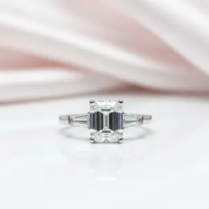 2ct Emerald Cut Diamond Option Three Stone Engagement Ring