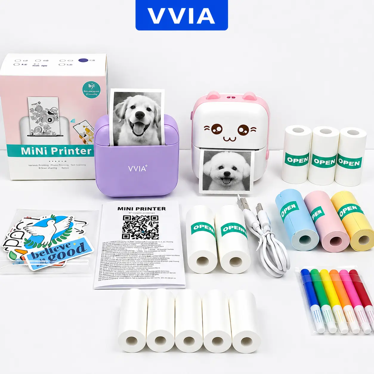 Portable Thermal Printer, 1 Set USB Rechargeable Wireless Printer with DIY Random Stickers Included, Optional 1 Roll/13 Rolls of Thermal Paper, Suitable for Home, Office, and School Pocket Printer photo printer