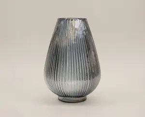 Ribbed Smoke Teardrop Vase (9")