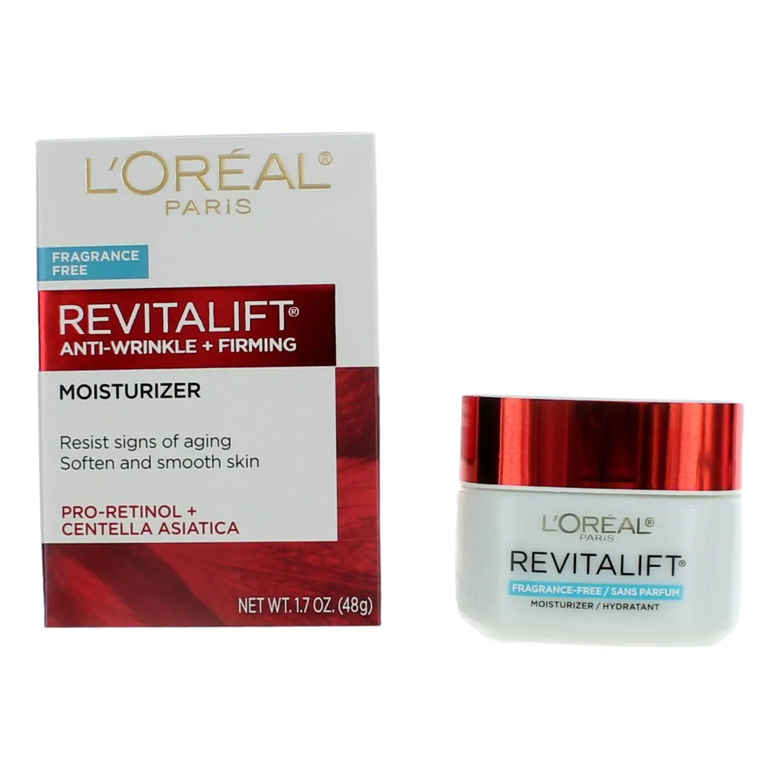 L'Oreal Revitalift Anti-Wrinkle & Firming Gentle Daily Moisturizer - Floral-Free, 1.7 oz Fragrance-Free Face Cream for Women