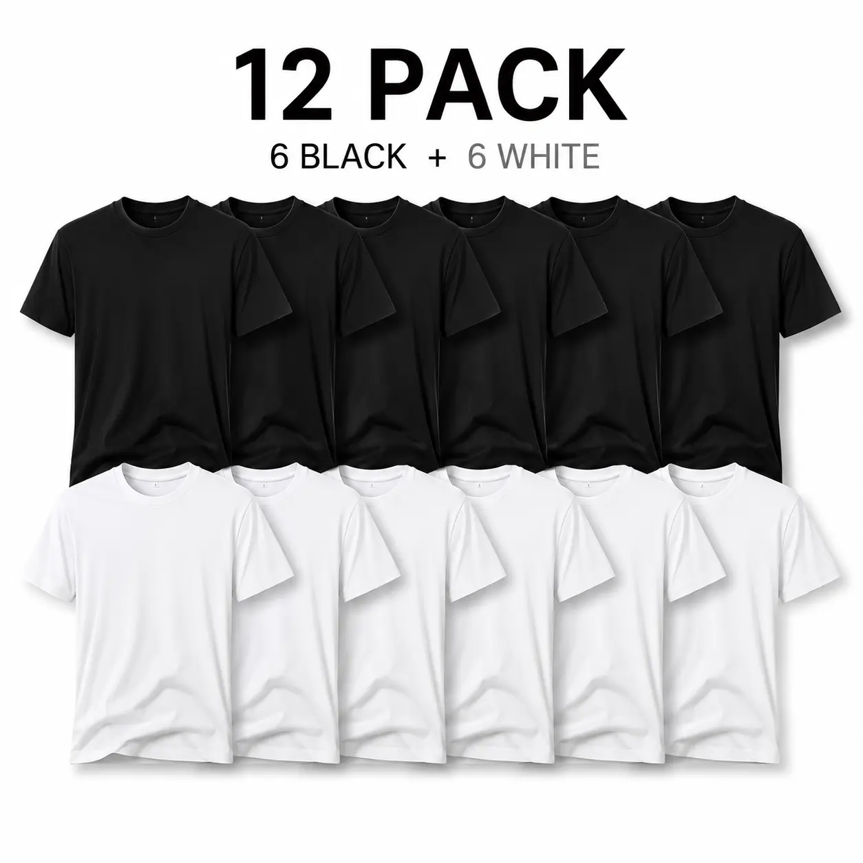 Men's 12-Pack Cotton Blend Vintage Aesthetic Crew Neck T-Shirts, Unisex Loose-Fit Baggy Short Sleeve Basic Tops, 6 Black+6 White Streetwear Plain Soft Oversized Graphic Apparel