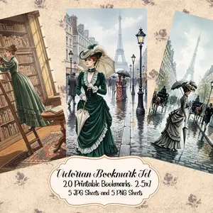 Victorian Bookmark Set – 20 Printable Bookmarks, 2.5x7