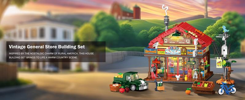 INSOON Country General Store Building Set for Adults with Lights, 1709 PCS Vintage Shop House Construction Building Block Kit, Home Decor Cabin Architecture Model for Women Men Teens Boys Girls 12+