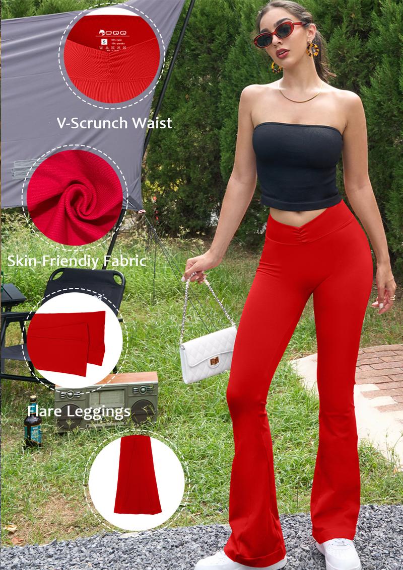 OQQ Women's 2 Piece Flare Leggings High Waist V Shirring Seamless Butt Lifting Tummy Control Wide Leg Gym Casual Workout Yoga Pants