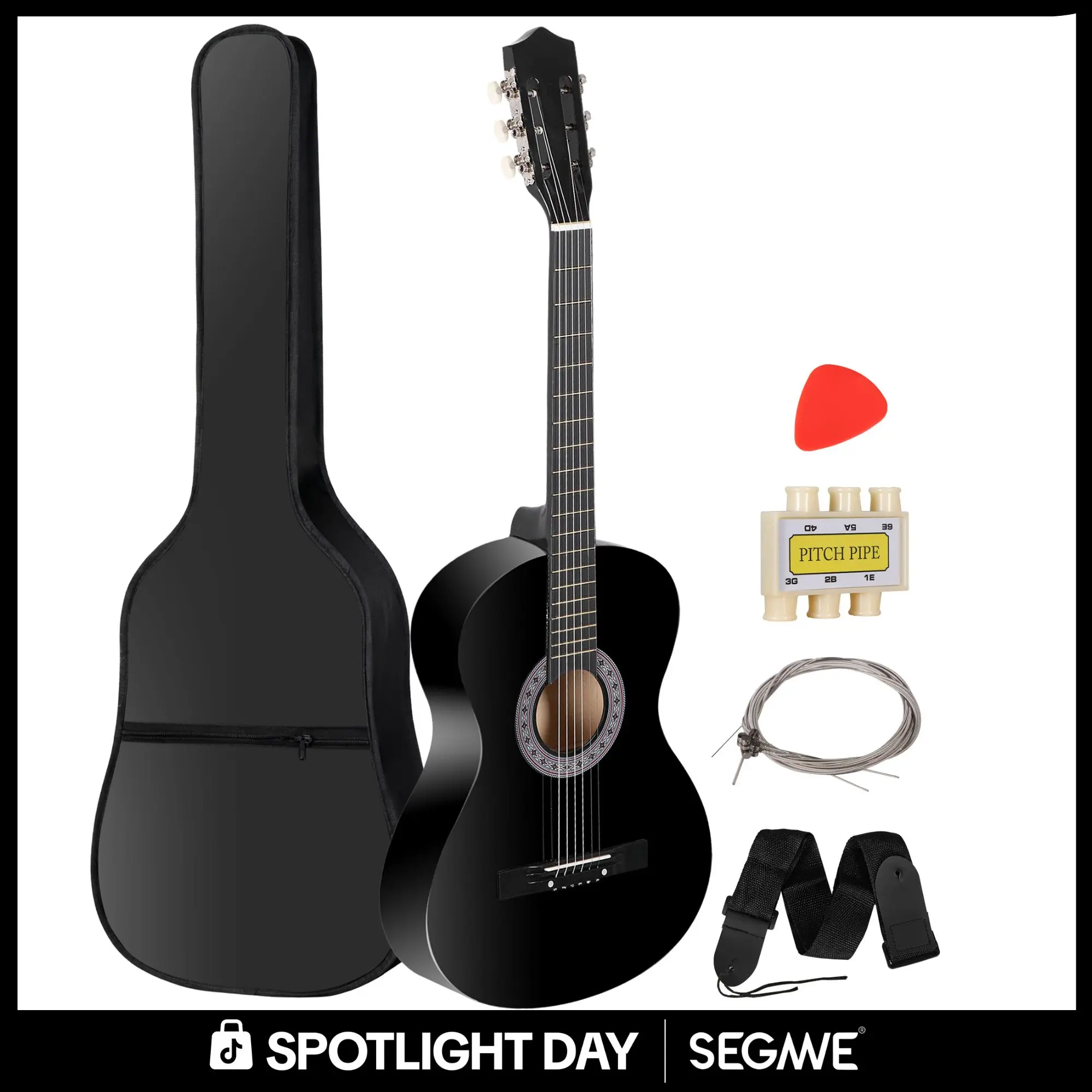 Segawe 38" Acoustic Guitar for Beginners - Full Set with Case, Strap, Tuner, Guitar Picks and Travel-Friendly Design, Acoustic Guitar Full Set