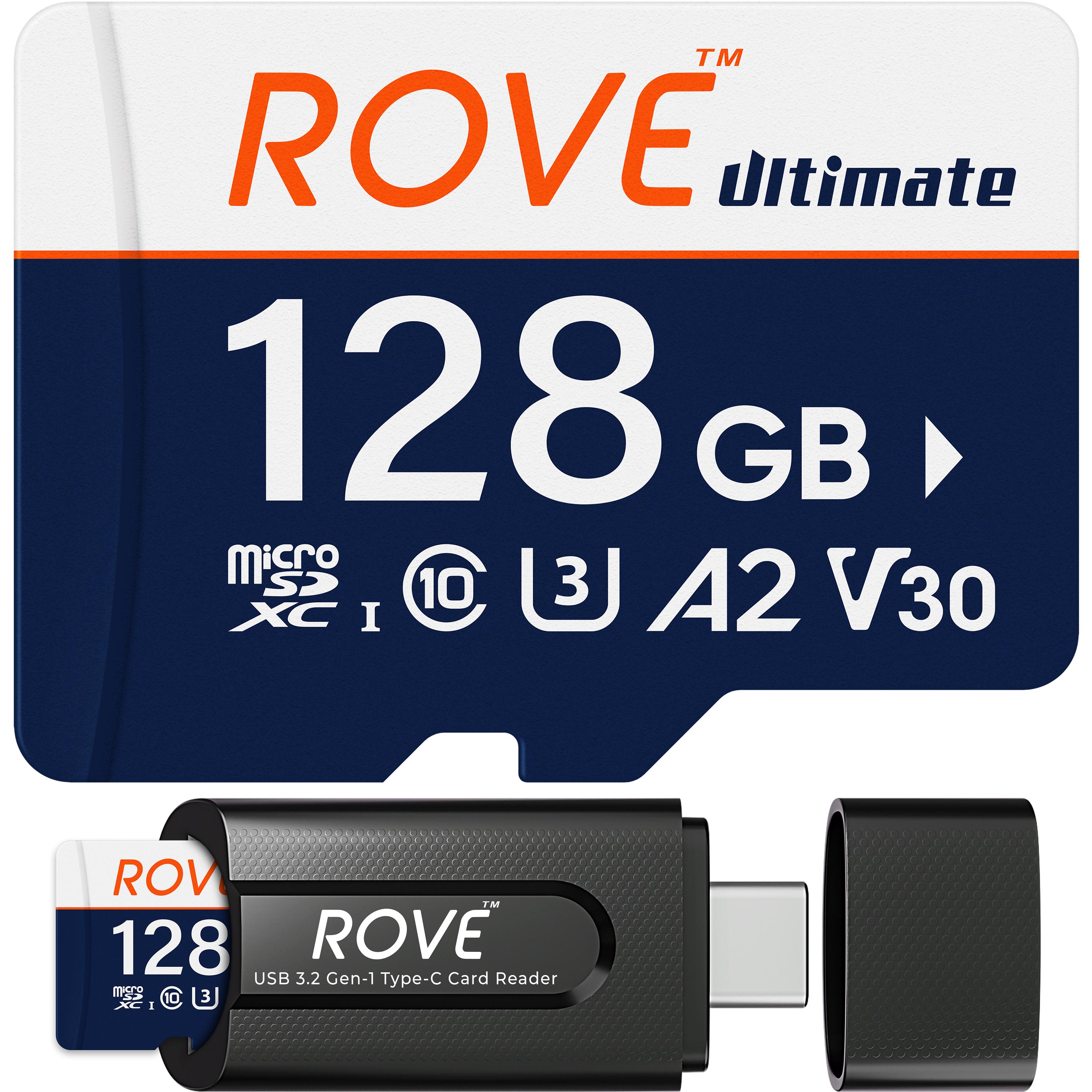 ROVE Ultimate 128GB Micro SDXC Card with USB 3.2 Gen-1 Type-C Card Reader For Dash Cams, DSLR Cameras, Action Cams, Drones, Gaming Consoles, Laptop & Smartphones